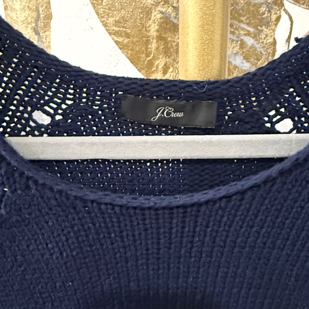 J.CREW NWOT Navy Blue Women's Sweater pointelle -knit layer preppy - Picture 11 of 12